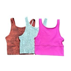 Set of 3: Lululemon Power Pivot Tank Top in Sonic Pink, Ombre Red, Thread Dye